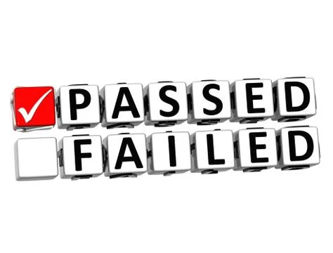 3d passed failed button click here block text Stock Illustration