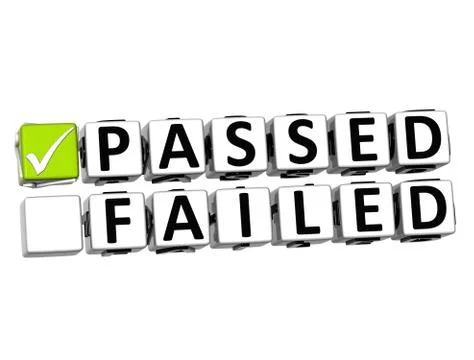 3d passed failed button click here block text Stock Illustration
