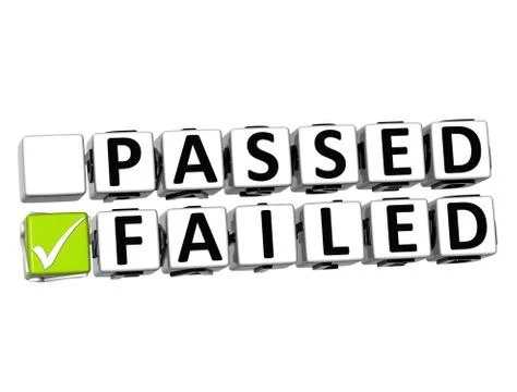 3d passed failed button click here block text Stock Illustration