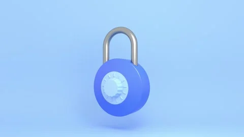  3d pastel blue padlock opening and combination unlocking. Safety, security, unl Stock Footage 161027125