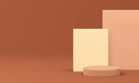 3d pastel cylinder podium with rectangle wall background for product promo re Illustrazione stock
