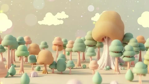 3D Pastel Forest: An Artistic Rendering of a Cartoon Forest with Lush Green Tre Stock Footage 318052394