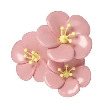 3d pastel pink corner cherry flowers, botanical spring arrangement, floral clip Stock Illustration
