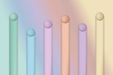 3D Pastel Vertical Columns with Spheres Geometric Abstract Background Stock-Illustration