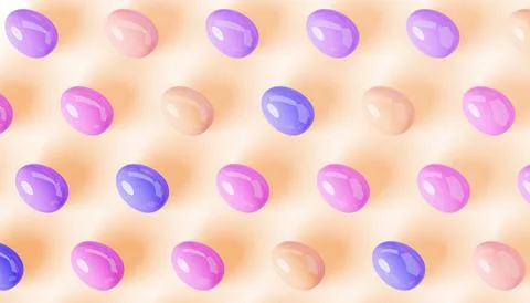 3d pattern of colorful Easter eggs on beige background top view. Abstract render Stock Illustration