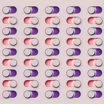 A 3D pattern of multiple light switches with soft lighting. Modern abstraction Ilustración de archivo