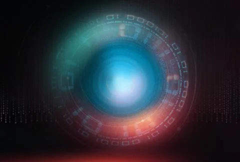 A 3D pattern of round circular binary code background, digital data transmiss Stock Illustration