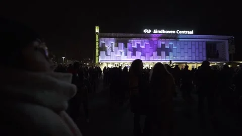3D patterns glowing on building facade in glow festival of Eindhoven, Stock Footage 221988161