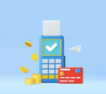3d payment processing. Financial transactions, bank card, terminal for buying Stock Illustration