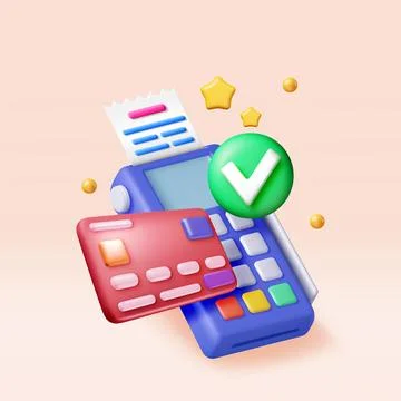 3D payment terminal with card and receipt Stock Illustration