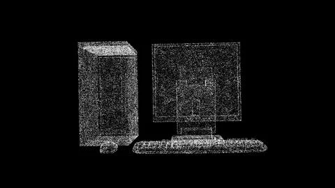 3D PC rotates on black background. Computer equipment concept. Personal compu Stock-Illustration