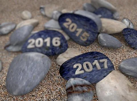 3d pebble on sand year 2017 Stock Illustration