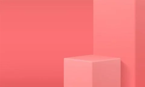 3d pedestal empty squared pink stage decorative geometric wall cosmetic fas.. Stock Illustration