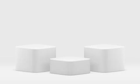 3d pedestal white smooth cubes squared foundation platform decor element real Stock Illustration