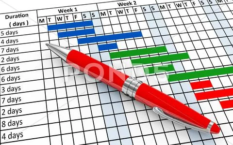 3d pen and gantt chart Stock Illustration