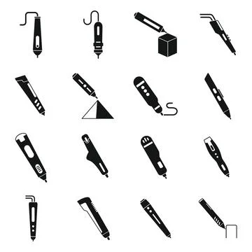 3d pen icons set, simple style Stock Illustration