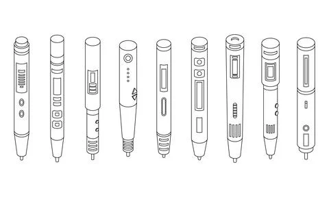 3d pen icons set vector outline Stock Illustration