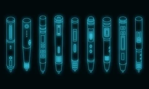 3d pen icons set vector neon Stock Illustration
