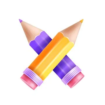 3D pencil icon, vector crayon pen, school office equipment clipart Stock Illustration