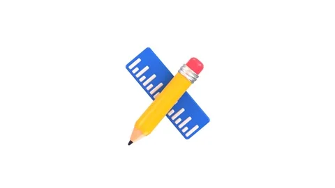 3D pencil with Ruler icon on school stationery icon animation Stock-Footage 314735328
