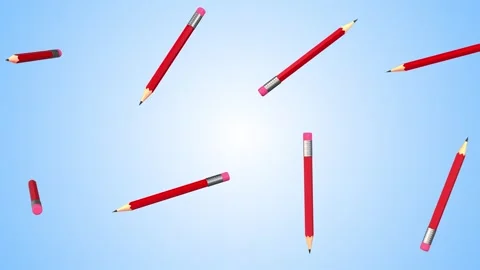 3D Pencils Falling on a Light Blue Background. Pencil 3D Icon. Writing. 4K Stock Footage 284530324