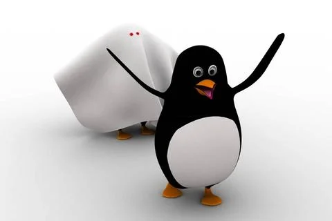 3d penguin afraid and running from ghost concept 3d penguin afraid and run... Stock Photos