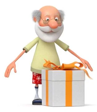 The 3D pensioner with a gift Stock Illustration