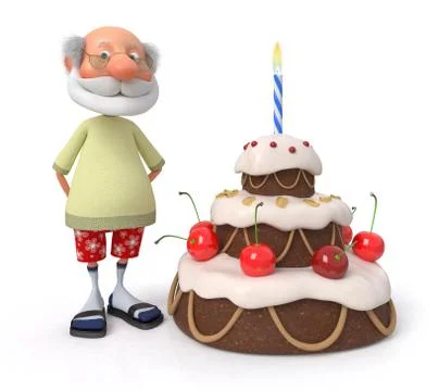 The 3D pensioner with a pie Stock Illustration