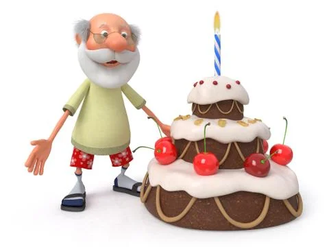 The 3D pensioner with a pie Stock Illustration