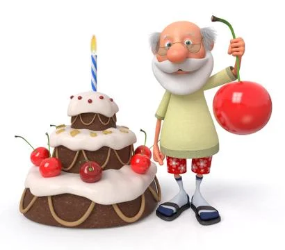 The 3D pensioner with a pie Stock Illustration