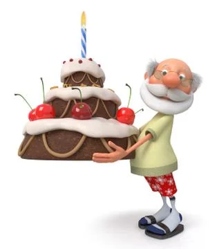 The 3D pensioner with a pie Stock Illustration