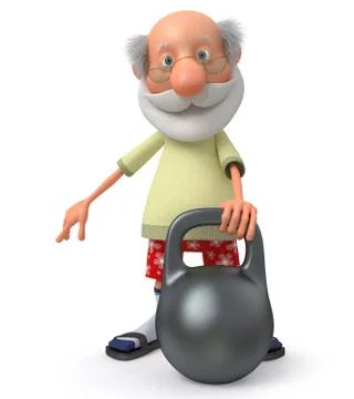 3d pensioner with the weight Stock Illustration