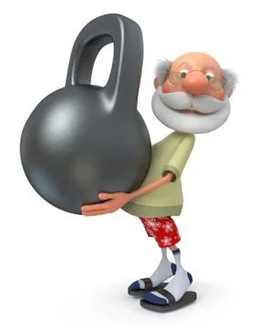 3d pensioner with the weight Stock Illustration