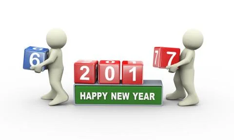 3d people and happy new year 2017 Stock Illustration