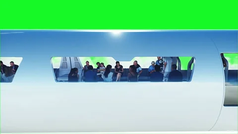 3d people and robots. Flying passenger train. Utopia. concept of the future Stock Footage 244636370