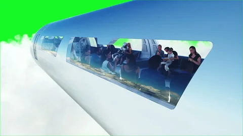 3d people and robots. Flying passenger train. Utopia. concept of the future Stock Footage 244637293
