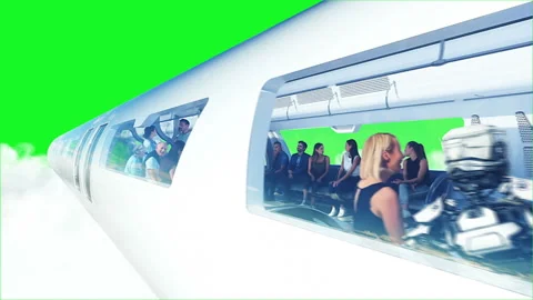 3d people and robots. Flying passenger train. Utopia. concept of the future Stock Footage 244637462