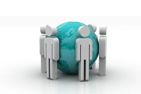 3d people around the globe Free Stock Illustration