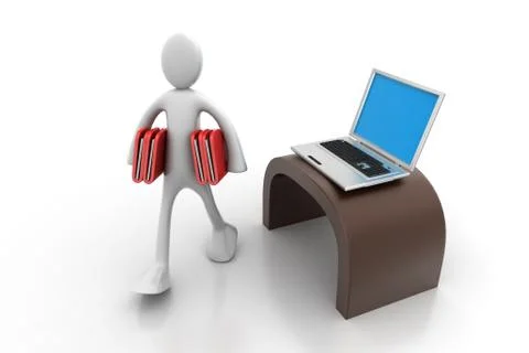3d people carrying the file folder with computer Free Stock Illustration
