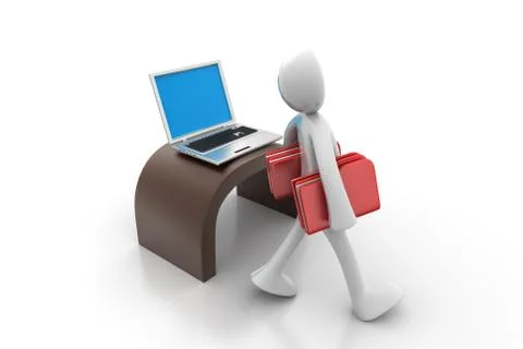 3d people carrying the file folder with computer Free Stock Illustration