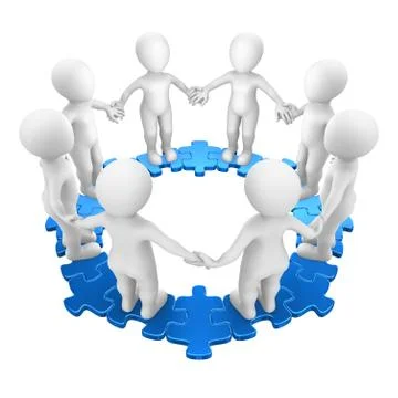 3d people on circle puzzle, hand a hand Stock Illustration