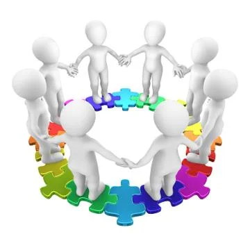 3d people on colored circle puzzle Stock Illustration