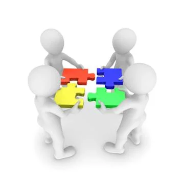3d people with colored puzzle Stock Illustration