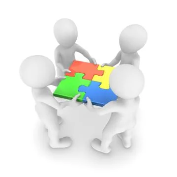 3d people with connected puzzle Stock Illustration