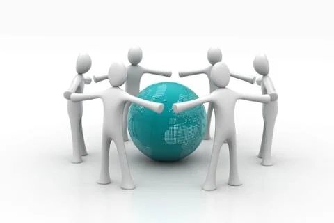 3d people create a circle around the globe Free Stock Illustration