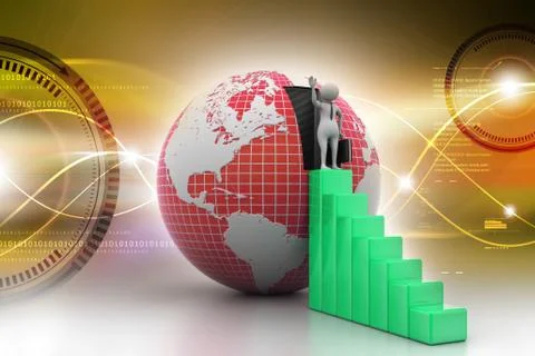 3d people with graph and globe Stock Illustration