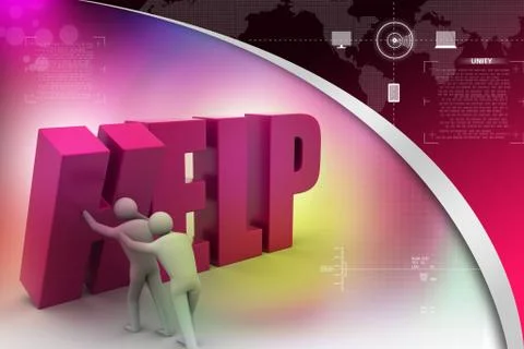 3d people with help text Illustrazione stock