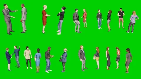 3d people man on green screen diverse group stands and walks wearing colorful Stock Footage 334702087