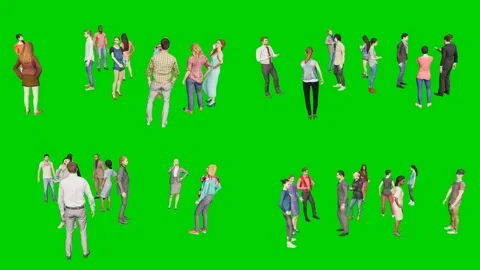 3d people man on green screen mixed crowd walks and stands in colorful summer Stock Footage 334702142