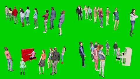 3d people man on green screen group with red signs and boxes interacts in Stock Footage 334702152